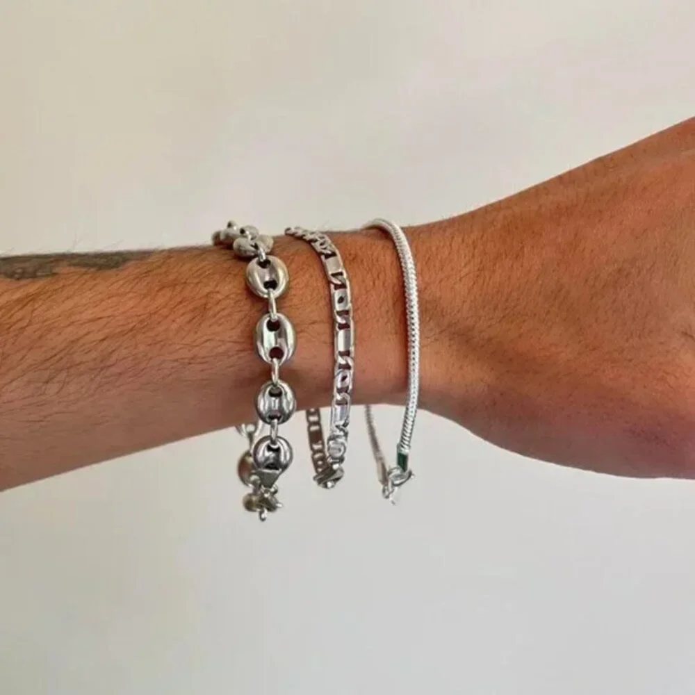 silver rope chain link bracelet